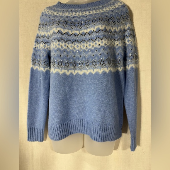 Talbots Light Blue Embroidery Frost Fair Isle Women's Sweater Sz SP - Picture 3 of 12